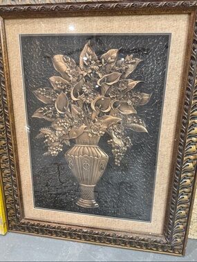 Gold Floral Relief Wall Art in Ornate Frame